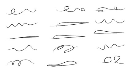 Pencil brush crayon marker chalk texture line stroke element set. Handwritten marker paint chalk paper cross. Scribble crayon pencil stroke doodle underline shape. Vector illustration
