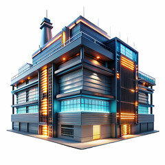 Futuristic Industrial Building Night Lighting Blue Orange