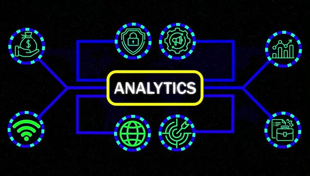 Analytics text with Planning marketing strategy. Marketing automation of business and industrial process.