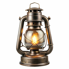 Antique Metal Lantern Glowing Warm Light Isolated White Background