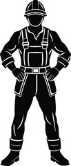 Silhouette of Construction Worker in Hard Hat and Overalls