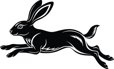 Running Rabbit Silhouette, Vector Illustration of Leaping Hare in Motion