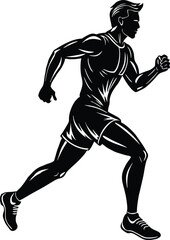 Running Man Vector, Athletic Male Silhouette in Motion