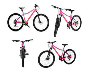 Obraz premium Color bicycle on white background, collage. View from different sides