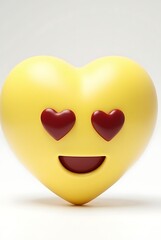 Yellow heart emoji with heart eyes on a white background studio shot close up