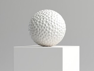 White dimpled sphere on a pedestal minimalist studio shot clean presentation