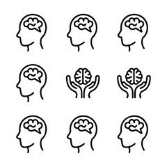 High Quality Mind, brain concept line icon set