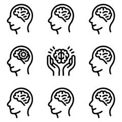 High Quality Mind, brain concept line icon set