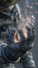 Gloved Astronaut Hand with Sparkling Effects