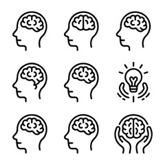 High Quality Mind, brain concept line icon set