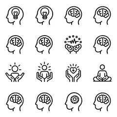 High Quality Mind, brain concept line icon set