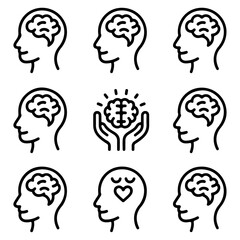 High Quality Mind, brain concept line icon set