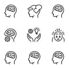 High Quality Mind, brain concept line icon set