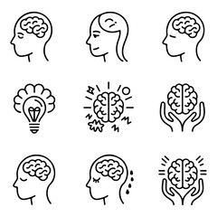 High Quality Mind, brain concept line icon set