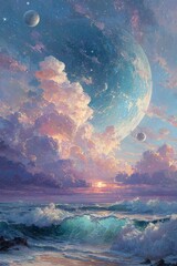 Mystical Scene of Earth in a Fantastical Universe