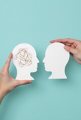 Understanding mental health concept with head shapes and tangled line art work