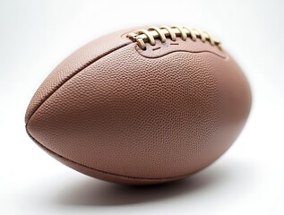 A close up shot of an american football on a white surface studio shot view