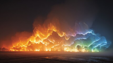 Misty Field Illuminated by Vibrant Fog and Light Shift