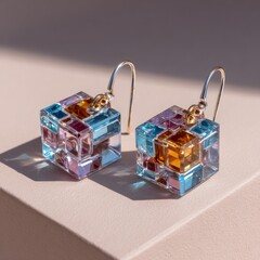 The earrings are made of glass and are colorful