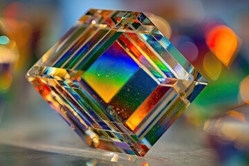 Prismatic crystal cube reflecting vibrant colors