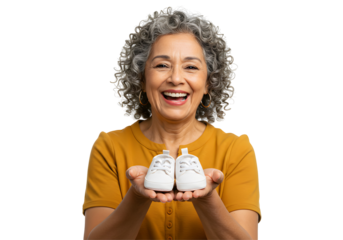 Grandma Holds Baby Shoes Happy Anticipation Family Love