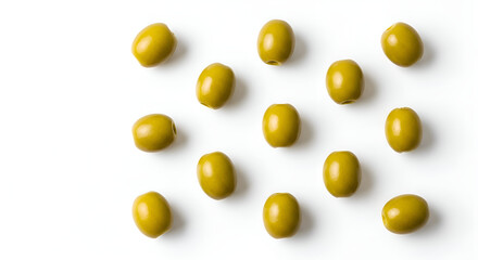 Green olives on white background &mdash; Italian ingredient clean art style