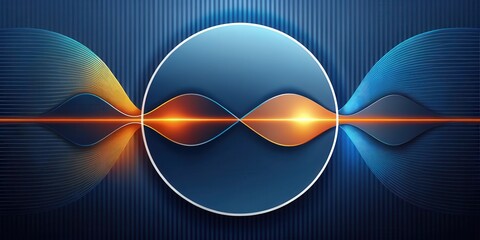 Abstract Dynamic Waves and Glowing Light Streaks Across a Dark Blue Background Featuring a Circular Element