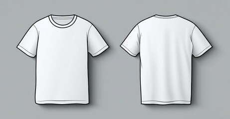 Blank white t-shirt front and back view on gray background