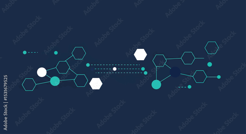 Poster abstract network connection hexagon structure and data flow visualization