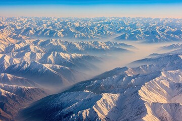 Snowy mountain ranges, aerial view