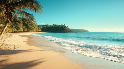 Fototapeta premium Tropical beach paradise with palm trees and turquoise water