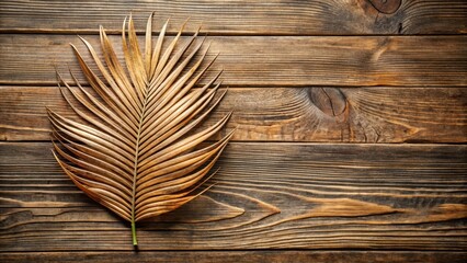 Single Dried Palm Leaf on Rustic Wooden Surface A Textured Background Image