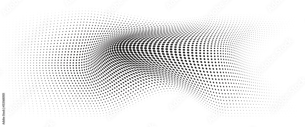 Aufkleber Flowing Wave Dot Halftone Pattern: Curve Gradient Shape on Transparent Background. Suitable for AI, Tech, Network, Digital, Science, and Technology Themes.