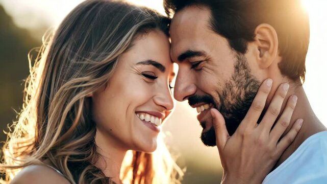 Closeup of a Young Diverse Couple in Love