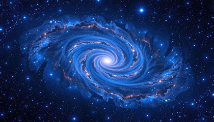 Stunning blue galaxy swirl in space, showcasing intricate patterns and vibrant hues against backdrop of countless stars, evoking sense of wonder