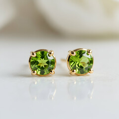 Elegant Peridot Stud Earrings: 14k Gold, Green Gemstone Jewelry