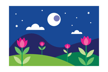 Fototapeta premium Beautiful Floral Landscape with Sky Background