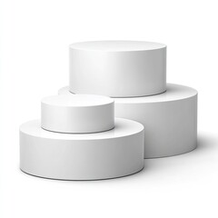 Three white circular pedestals of varying sizes, stacked