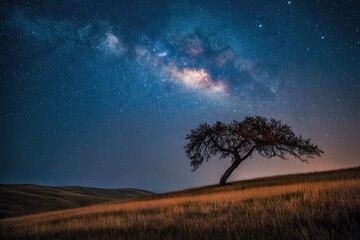 Starry night, lone tree, milky way