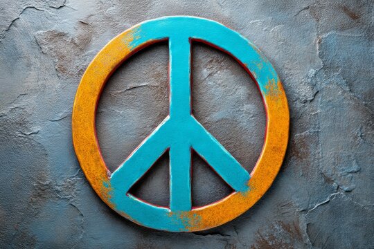 Rustic peace symbol against vintage textured concrete background