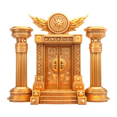 Exquisite Golden Entrance with Winged Symbols and Architectural Columns