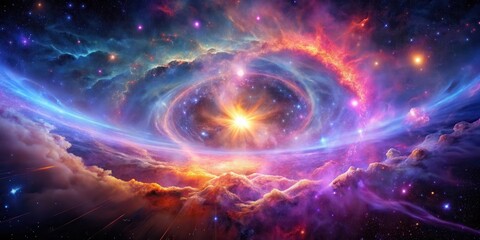 Fototapeta premium Cosmic Dawn A Vibrant Nebula's Celestial Dance of Light and Color, Unveiling a Universe of Wonder