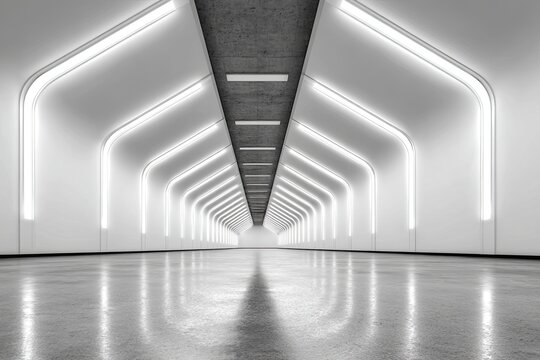 White tunnel with glowing light - Powered by Adobe