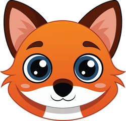 Cute Cartoon Fox Face with Big Bright Eyes and Friendly Smile for Adorable Children's Illustrations and Creative Design Projects