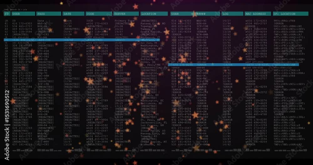 Poster on launch interface showing log table highlighting rows for review while stars drifting over screen