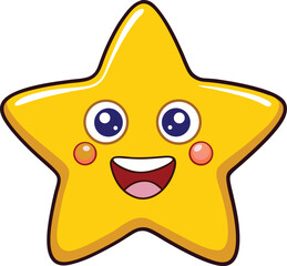 Playful Smiling Cartoon Star Character with Cheerful Expression and Bright Yellow Glow for Fun and Creative Design