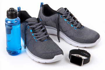 Fitness items arranged for a healthy lifestyle and workout session