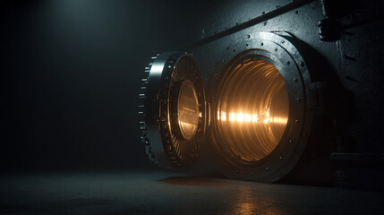 Mysterious portal glows in dark industrial setting