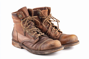 Brown leather work boots showing signs of wear and character