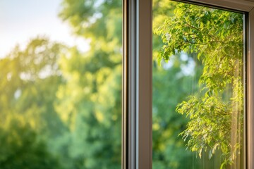 Close Up of Sliding Glass Door Leading to Green Balcony with Natural Light and Foliage